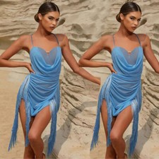 Latin Adult Strappy Ballroom Competition Dress Tassels Rumba Samba Perfprmance