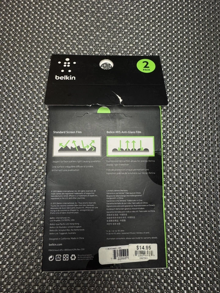 PELÍCULA ANTIRREFLEJO BELKIN Protector de Pantalla IRIS PARA IPHONE 5 ¡Caja Abierta Solo 1! Foto 3 de 4
