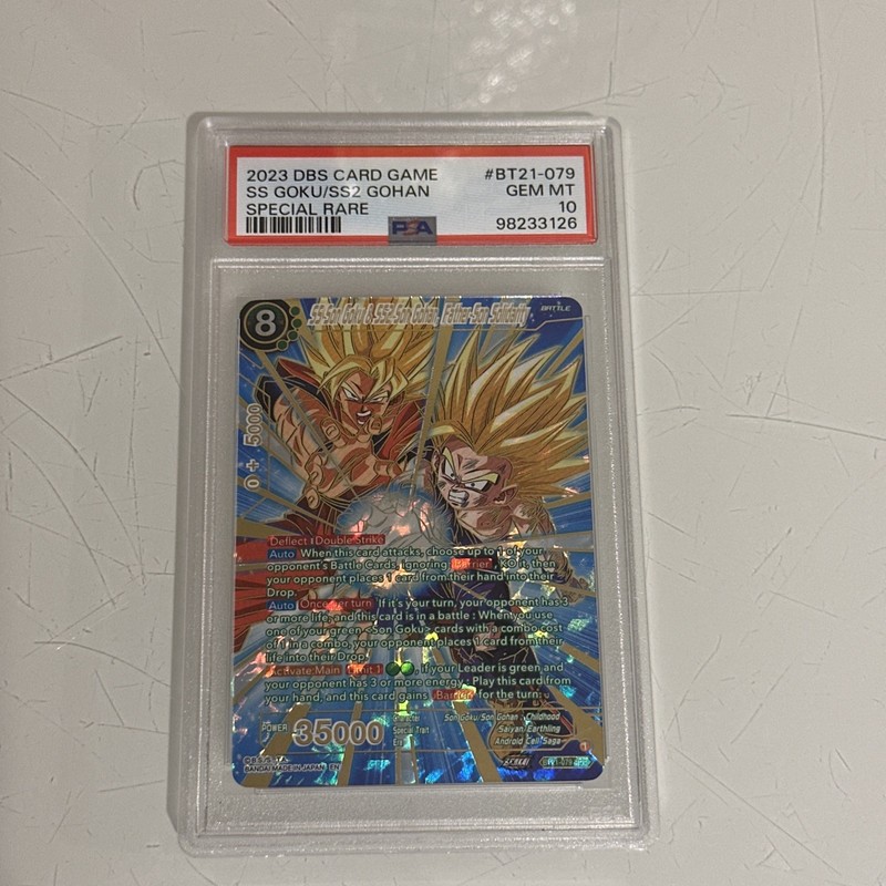 2023 DRAGON BALL SUPER CARD GAME #BT21-079 SS GOKU/SS2 GOHAN SPECIAL RARE PSA 10