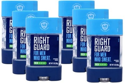 6 Pack Right Guard Sport Fresh Clear Gel Deodorant 3 Oz (85g) For Men All Day