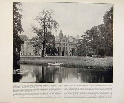 Original alter antiker Druck schönes Großbritannien Wilton House frühes Foto Druck