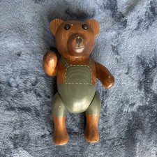 VINTAGE Hand Carved  Painted Plum Wooden TEDDY BEAR