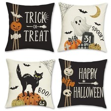 Happy Halloween Throw Pillow Covers 18 x 18 Inch Pumpkin Ghost Black Cat