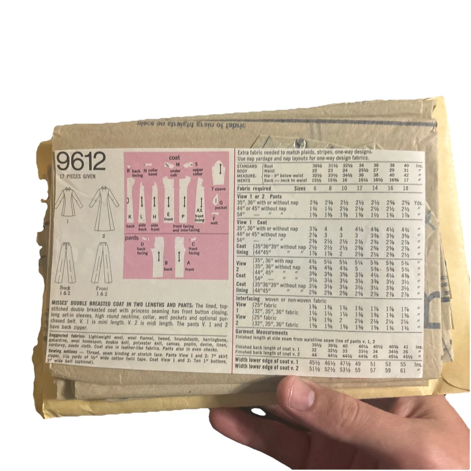 Coat Trench Duster ONLY NO Pants 12 Simplicity 9612 Sewing Pattern VTG 70's Cut - Image 3 of 4