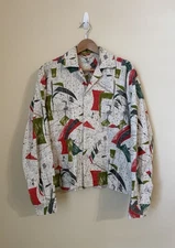 Bode New Mid Century Motif Louie Button Up Shirt Long Sleeve Vintage Fabric M L