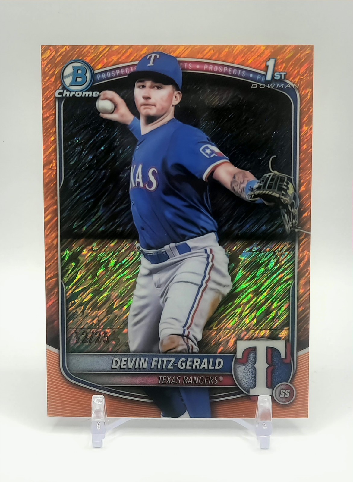 2025 Bowman Chrome Devin Fitz-Gerald 1st Orange Shimmer 12/25 Rangers