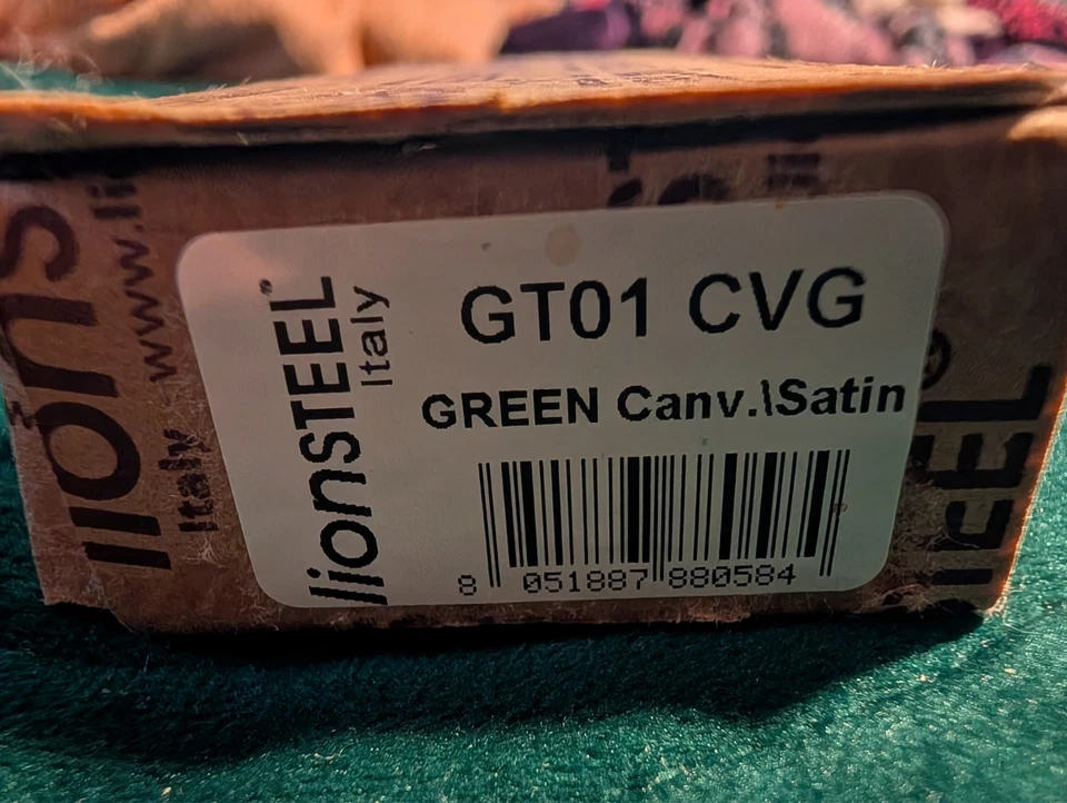 LionSteel Gitano GT01 CVG Niolox Clip Point Blade Green Canvas Micarta Handles - Image 3 of 3