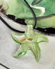Artisan Handmade Glass Gold Fleck 2" Green Starfish Pendant on 20" Cord Necklace