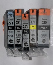 NEW GENUINE CANON PIXMA PGI-220 PGBK CLI-221 BK Y INK CARTRIDGES SET