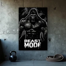Beast Mode Gorilla Poster Gym Motivation Art Bodybuilding Decor Fitness