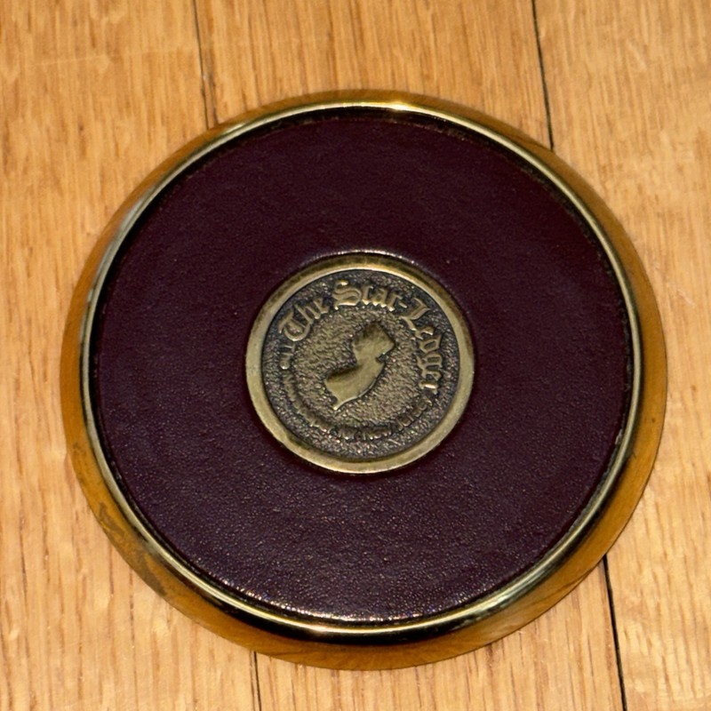 star ledger newspaper new jersey coaster Brass metal With leather inlay & Cork