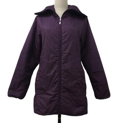 Asics Women's Padded Herringbone Zip-up Coat Long Sleeve DL Black Purple