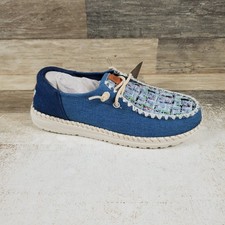 Hey Dude Wendy Funk Coastal Tweed Womens Loafer Shoes Sz 7 Blue Slip On Comfort