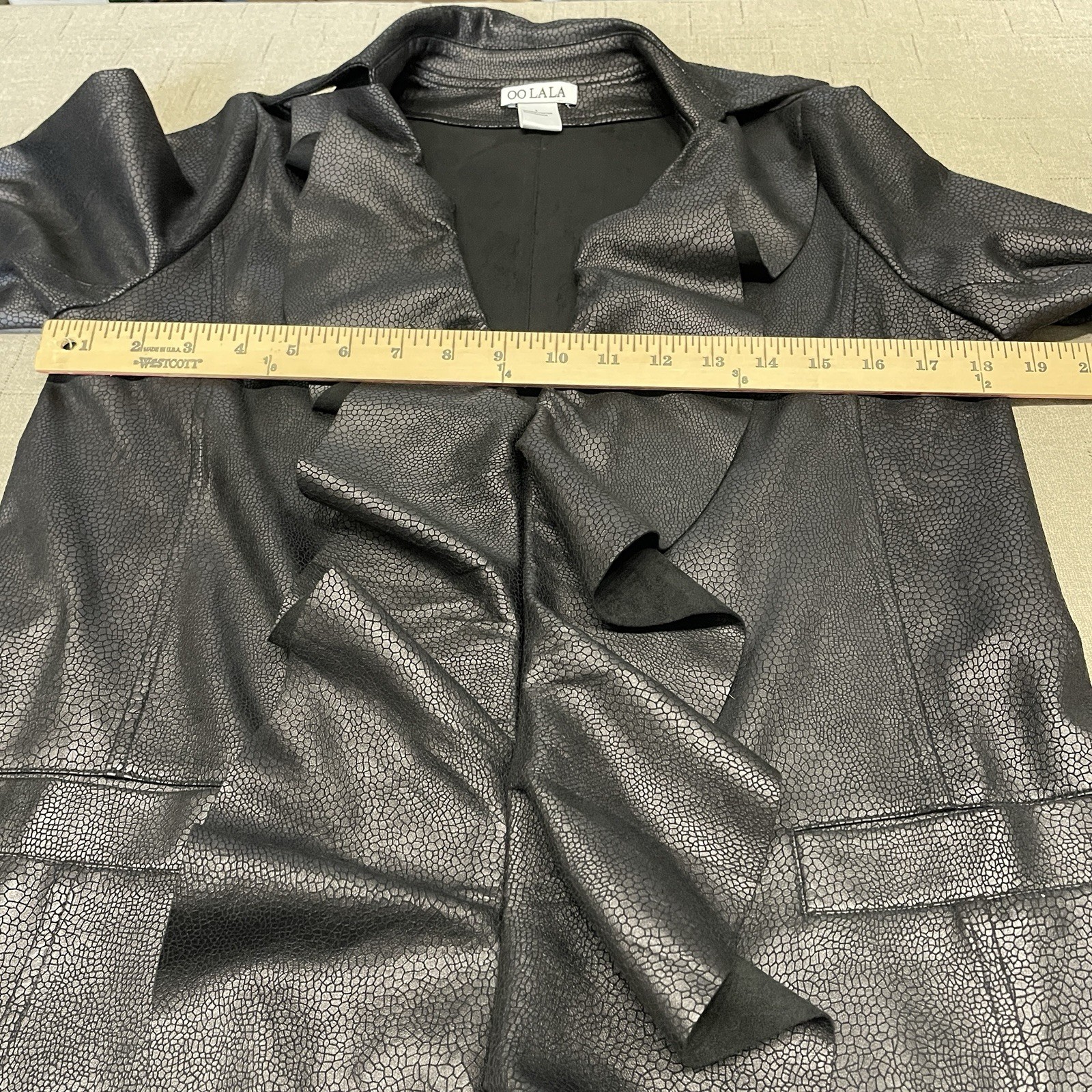 Oolala Cascading Ruffle Front Vegan Leather Duste… - image 6