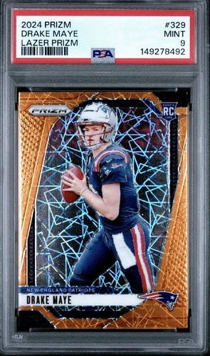 2024 Panini Prizm Drake Maye RC Lazer Rookie #329 Patriots PSA 9