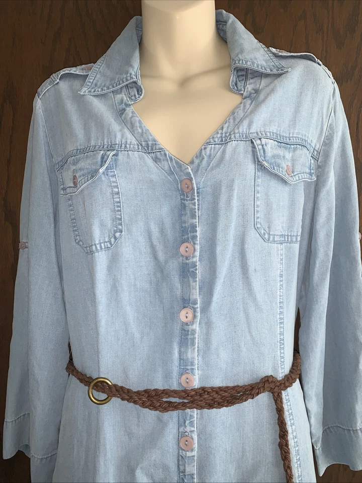 Emma James Dress sz 16 Blue Denim Button Front light wash w belt Cotton / tencel - Image 2 of 4