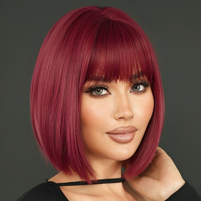 Dunkelrote Bob Cut Style Kunsthaarperücke, ideal für Bildwechsel, CD, TV