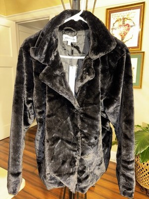 Vigoss Black Collared Button Lined Mid-Length Jacket Long Sleeve Size L Women