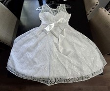 XS Lace Wedding Formal Cocktail Confirmation Homecoming Dress White w Ivory Trim