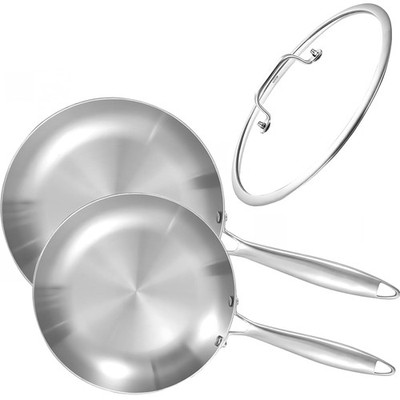 LOLYKITCH 8.5-10 Inch Tri-ply Stainless Set with Lid, Silver 