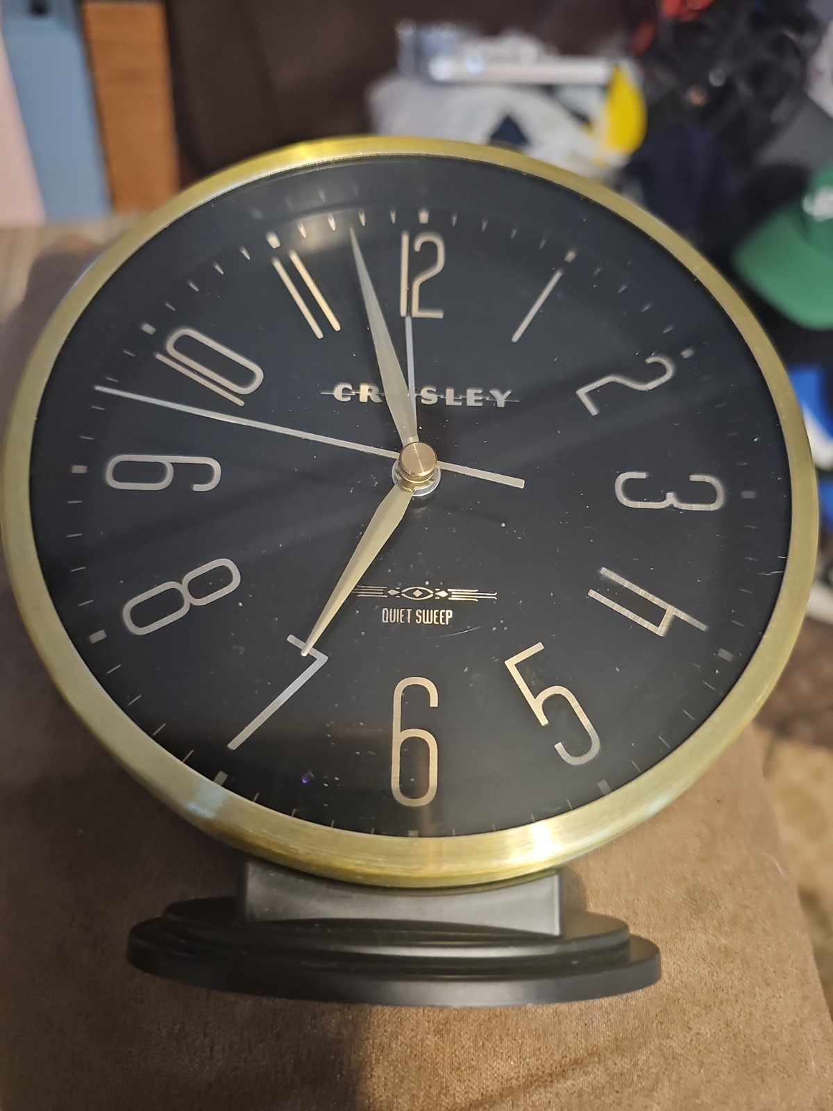 Crosley Black Alarm Clock 5" Diameter Battery powered Quiet Sweep