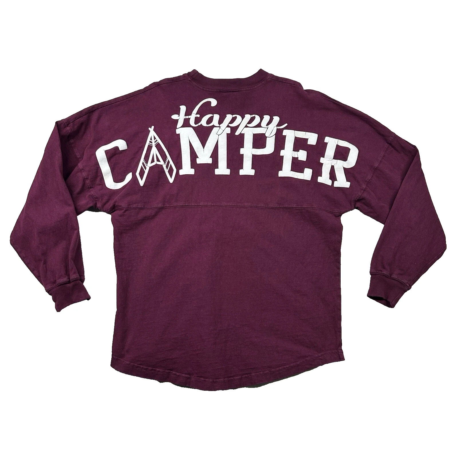 Spirit Jersey Mens Sm Happy Camper Native Tribal Maroon Burgundy Hiking Camping