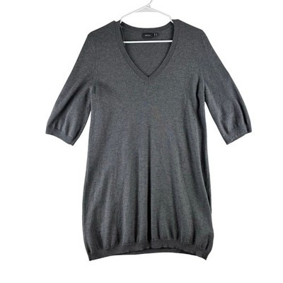 Mexx Sweater Womens XL Gray Short Sleeve Ribbed Hem Long Length Casual Knit