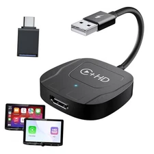 Wireless CarPlay Adapter with HDMI Input Port, 2-in-1 Car TV Mate CarPlay Black