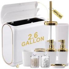 Bathroom Accessories Set, 10 Pieces White and Gold Bathroom Set, Bathroom Acc...