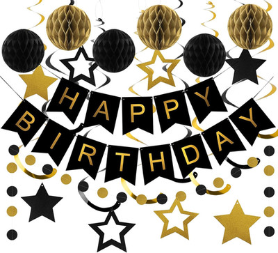 Birthday Decorations, Happy Birthday Banner with Honeycomb Balls, Star Hanging S