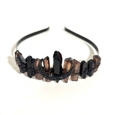 BROWN  BLACK HANDMADE NATURAL CRYSTAL CROWN HEADBAND FESTIVAL WITCH GOTH