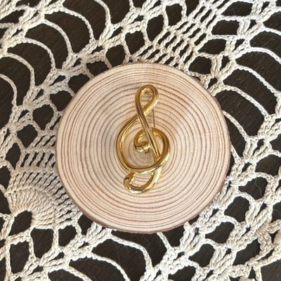 Vintage P.E.P. Gold Tone Treble Clef Music Brooch Pin Musician Jewelry
