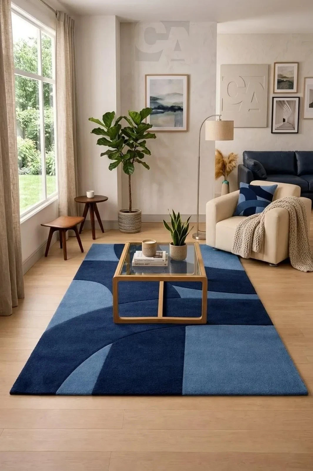 Modern Abstract Hand Tufted Rug – Luxury Blue Area Carpet for Living Room Rug