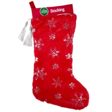 Christmas Stocking 20" Red Silver Sequin Snowflake Winter Wonder Lane