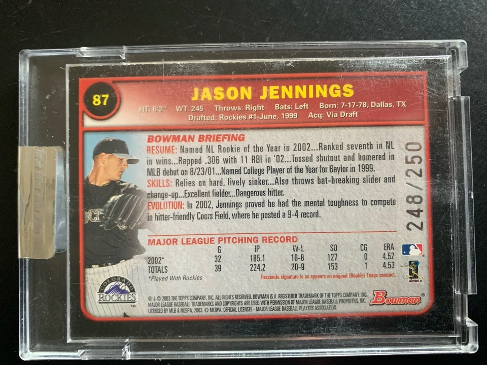 Bowman Silver 2003 Jason Jennings sin circular/250 #87 Foto 2 de 2