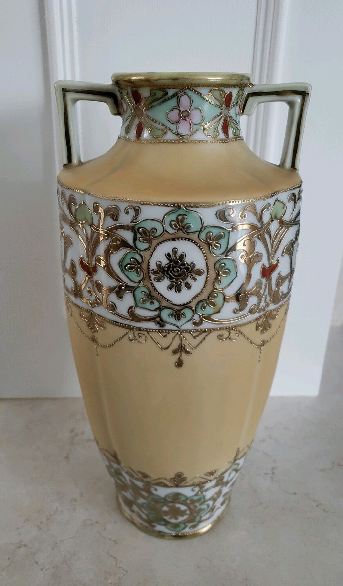 I.E. & C. Co. Japan Hand-Painted Vase 花瓶 Vintage IE & Co Japan Handpainted Double Handled Vase 10-1/4