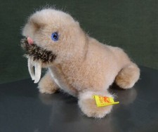miniature STEIFF WALLY WALRUS stuffed toy gold-tone METAL BUTTON  YELLOW FLAG
