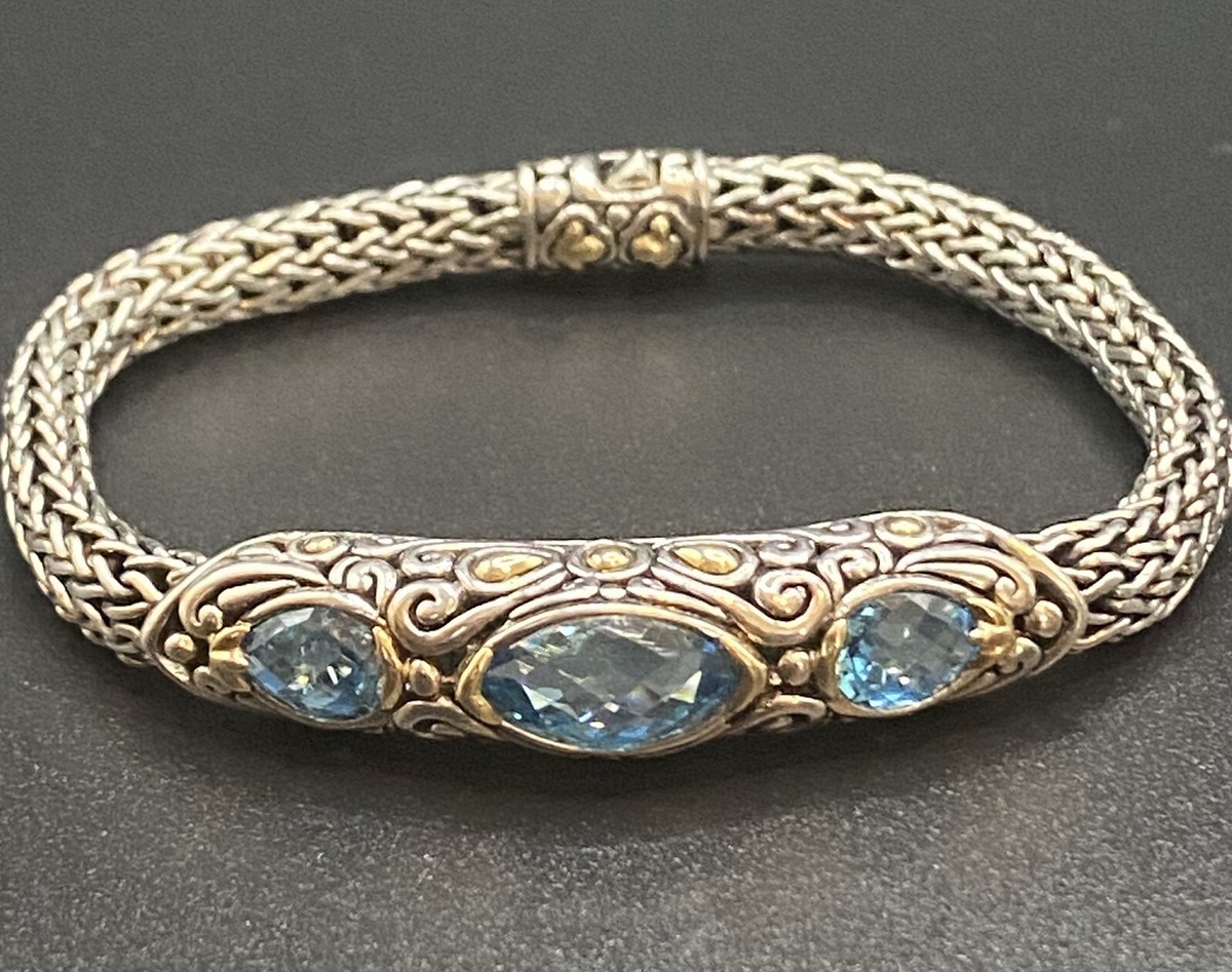 John Hardy 925 Silver Classic Chain Bracelet W/ Topaz & 18k Gold