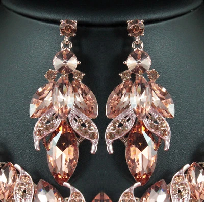 Luxury Champagne Austrian Rhinestone Necklace Earrings Set N957 Rose Gold Plated eBay
