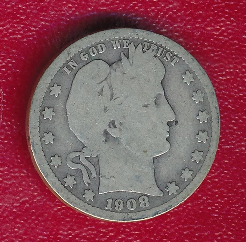 1908-D BARBER SILVER QUARTER **NICELY CIRCULATED GOOD** FREE SHIPPING!!