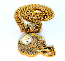 PITTSBURGH STEELERS HELMET GEM NECKLACE Gold Bling Hip Hop Pendant 20" Chain