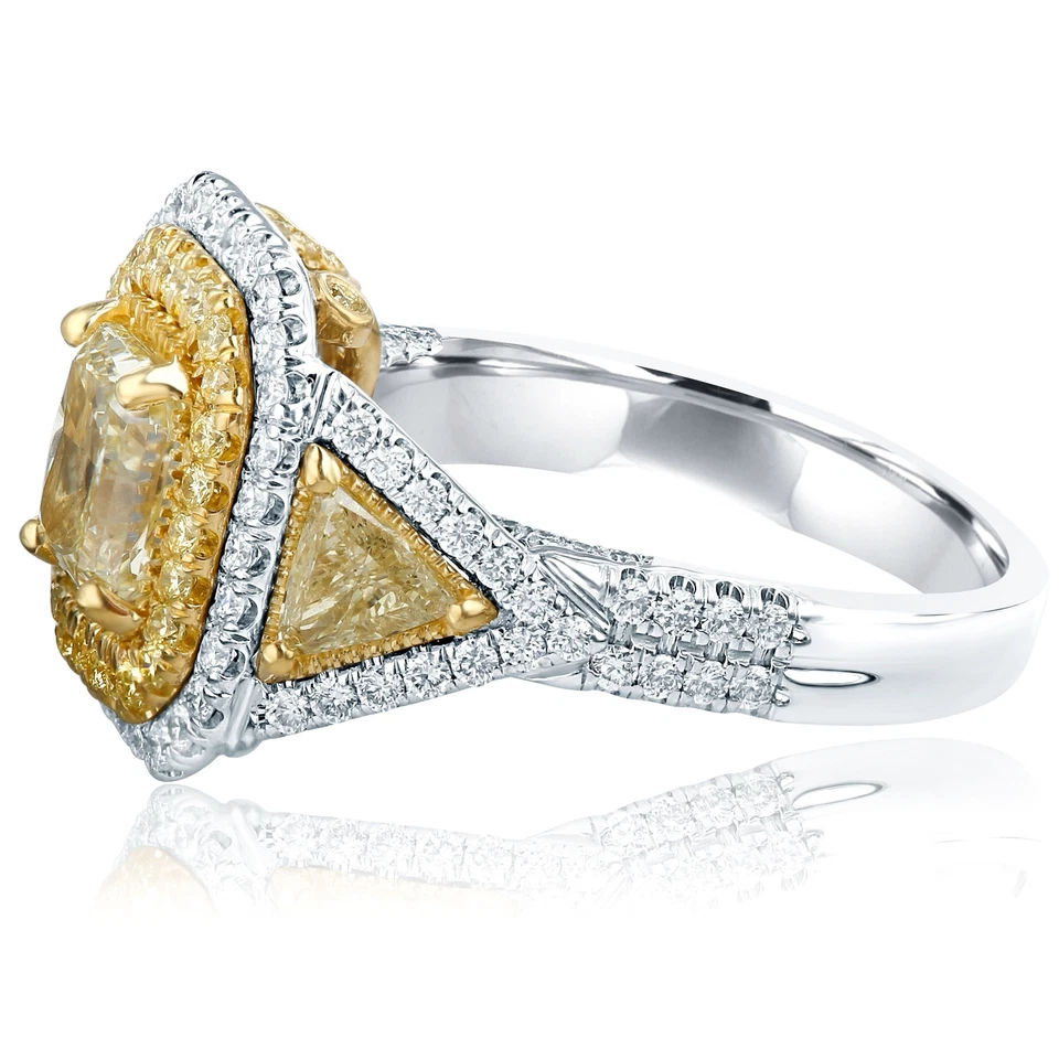 Anillo de oro blanco de 18 k con diamantes amarillos claros brillantes radiantes de 2,76 quilates certificado por GIA Foto 2 de 4