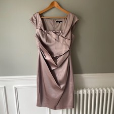 Coast Shift Dress UK 16 Satin Pale Purple / Silver Knee Sleeveless Silky Evening