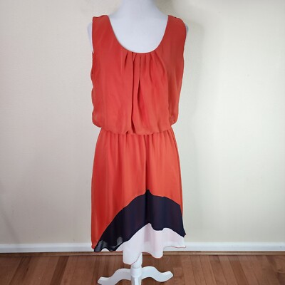 En Focus Women's Orange Blue Sleeveless Blouson Dress Size 12