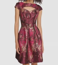 Vince Camuto Women Red Jacquard Cut-Out Fit&Flare Dress Size 10