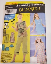 Simplicity Patterns for Dummies 5577 Girls Dress Crop Hat Shirt Size AA 7, 8, 10