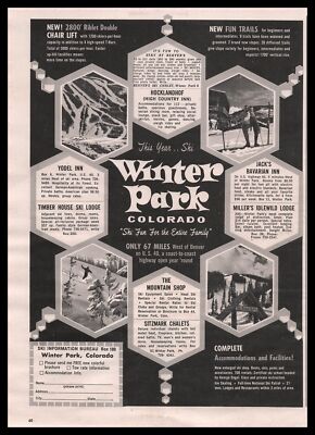 1962 Winter Park Colorado Snow Ski Resort Yodel Inn Sitzmark Chalets  Print Ad