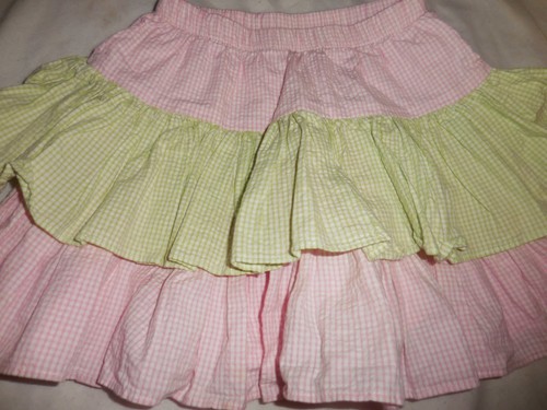 euc Castles and Crown pink green seersucker tiered ruffle skirt 6X free ship US