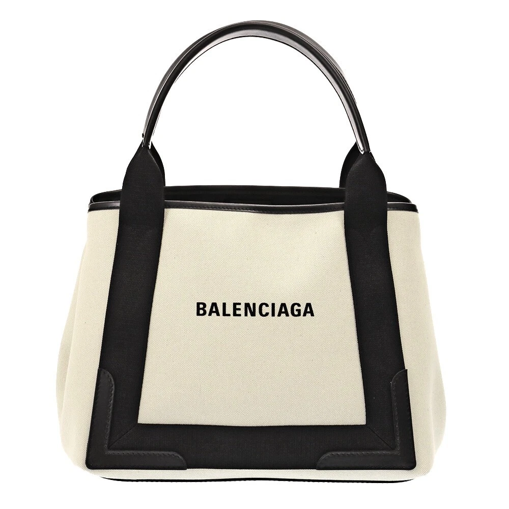 BALENCIAGA Handbag Tote Bag Women Navy Cabas S Natural Black