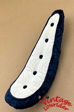 17" LONG VINTAGE LOWRIDER POLO VELOUR SADDLE W/BUTTON BLUE/WHITE FOR 20" BIKES.